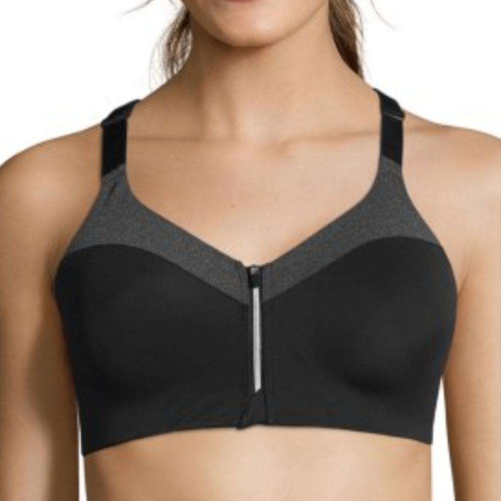 Casall Black and Gray Zip Front Support Sports Bra
